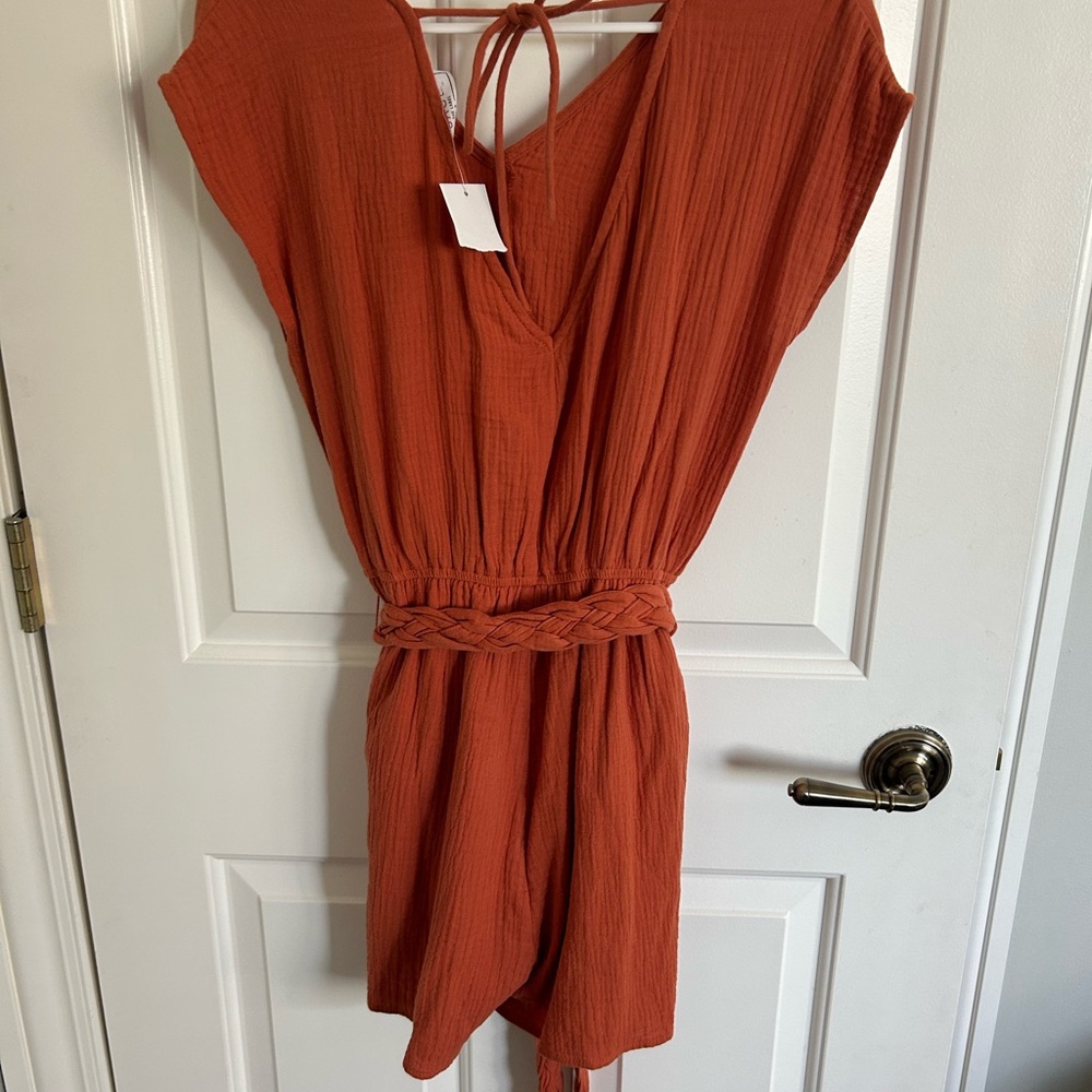 Rust Orange V-Neck Romper